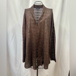 Eileen Fisher Chocolate brown linen and silk crochet cardigan size M